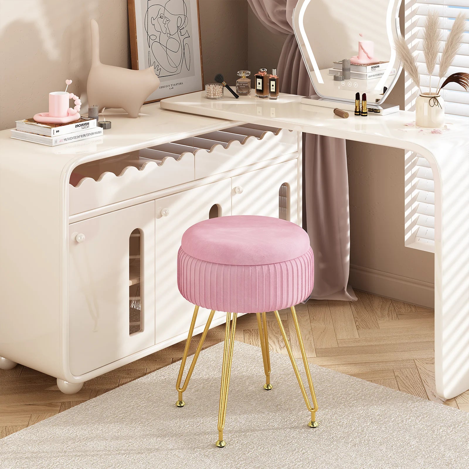 Tabouret coiffeuse avec coffre rangement